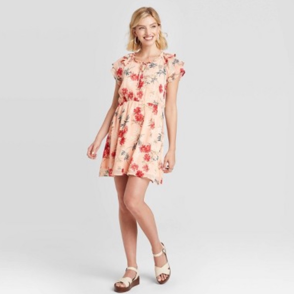 Xhilaration Short Sleeve Tie Chiffon Dress
